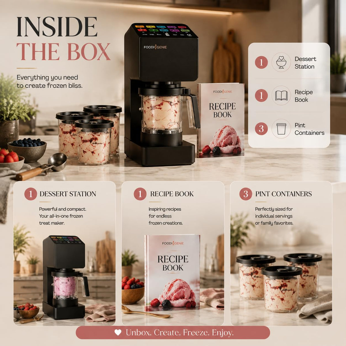 Ice Cream Maker – 11-in-1 Frozen Treat Maker for Ice Cream with 3 Pints, Gelato, Sorbet, Milkshakes & Smoothie Bowls | 800W, 11 One-Touch Programs, Technology | Keto, Vegan, Dairy-Options