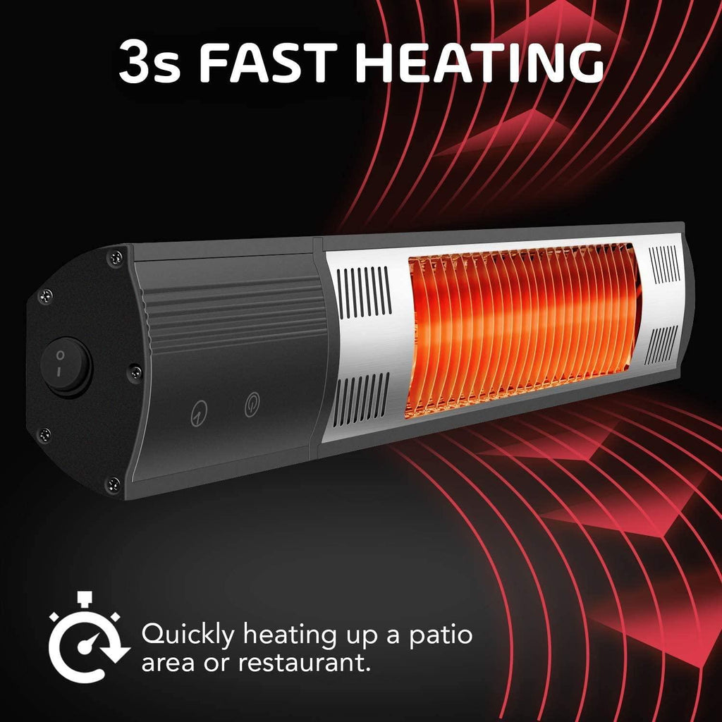 Electric Patio Heater, Outdoor Wall Mounted Heater with Remote Control and Timer, 1500W Fast Heating Heater, Indoor/Outdoor Infrared Heater, for Balcony, Courtyard, Living Room, Bedroom, D5887