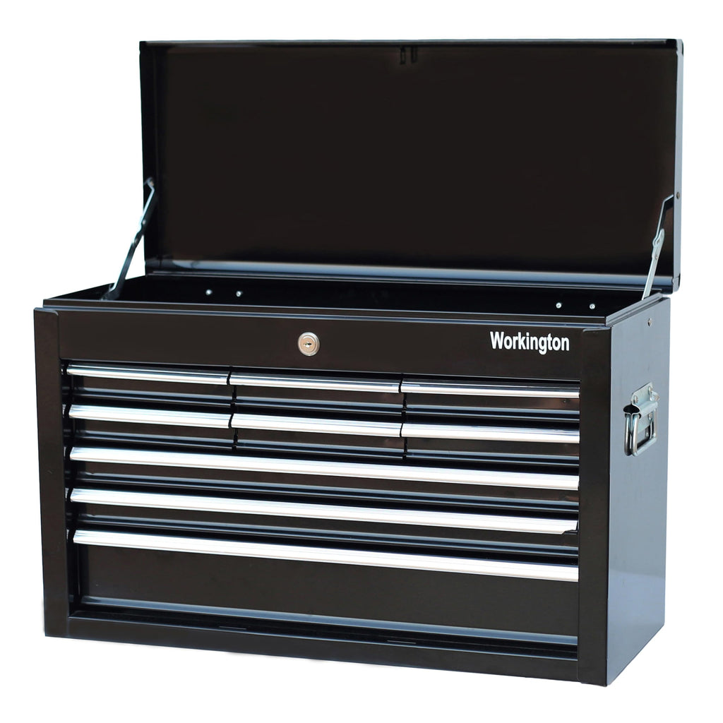 Portable Metal Tool Chest with 9 Drawers, 24" 9-Drawer Tool Chest Cabinet with Ball Bearing Drawer Slides, Steel Tool StoraBox Organizer 4006 Black