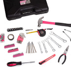 148-Piece Automotive And Household Tool Set, Pink Repair Kit Case | Versatile tool assortment for car maintenance, home repairs, DIY projects, furniture setup, and daily fixes in a molded case.