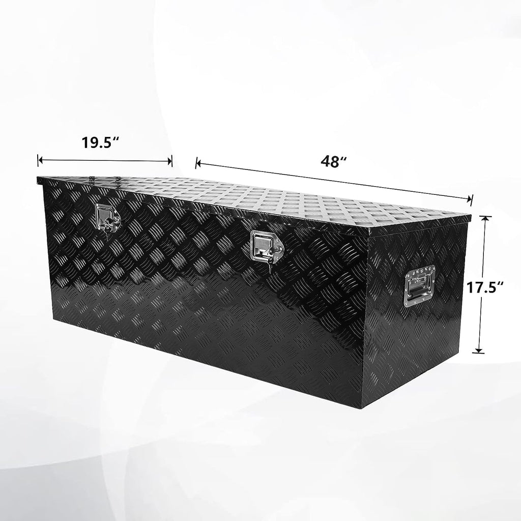 48 Inch Heavy Duty Aluminum Stripes Plated Tool Box Pick Up Truck Bed RV Trailer Toolbox Square StoraOrganizer with Side Handle, Lock and Keys, Waterproof -48"x 19.5"x 17.5"，Black
