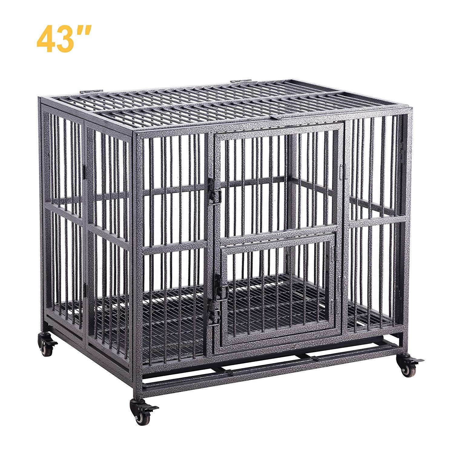 Meihua Heavy Duty Dog CaCrate for Indoor Outdoor, Easy to Assemble Pet Playpen with Four Wheels, Lockable Wheels, Removable Tray