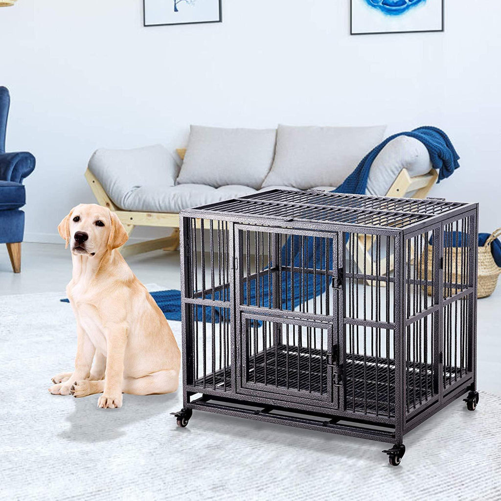 Meihua Heavy Duty Dog CaCrate for Indoor Outdoor, Easy to Assemble Pet Playpen with Four Wheels, Lockable Wheels, Removable Tray