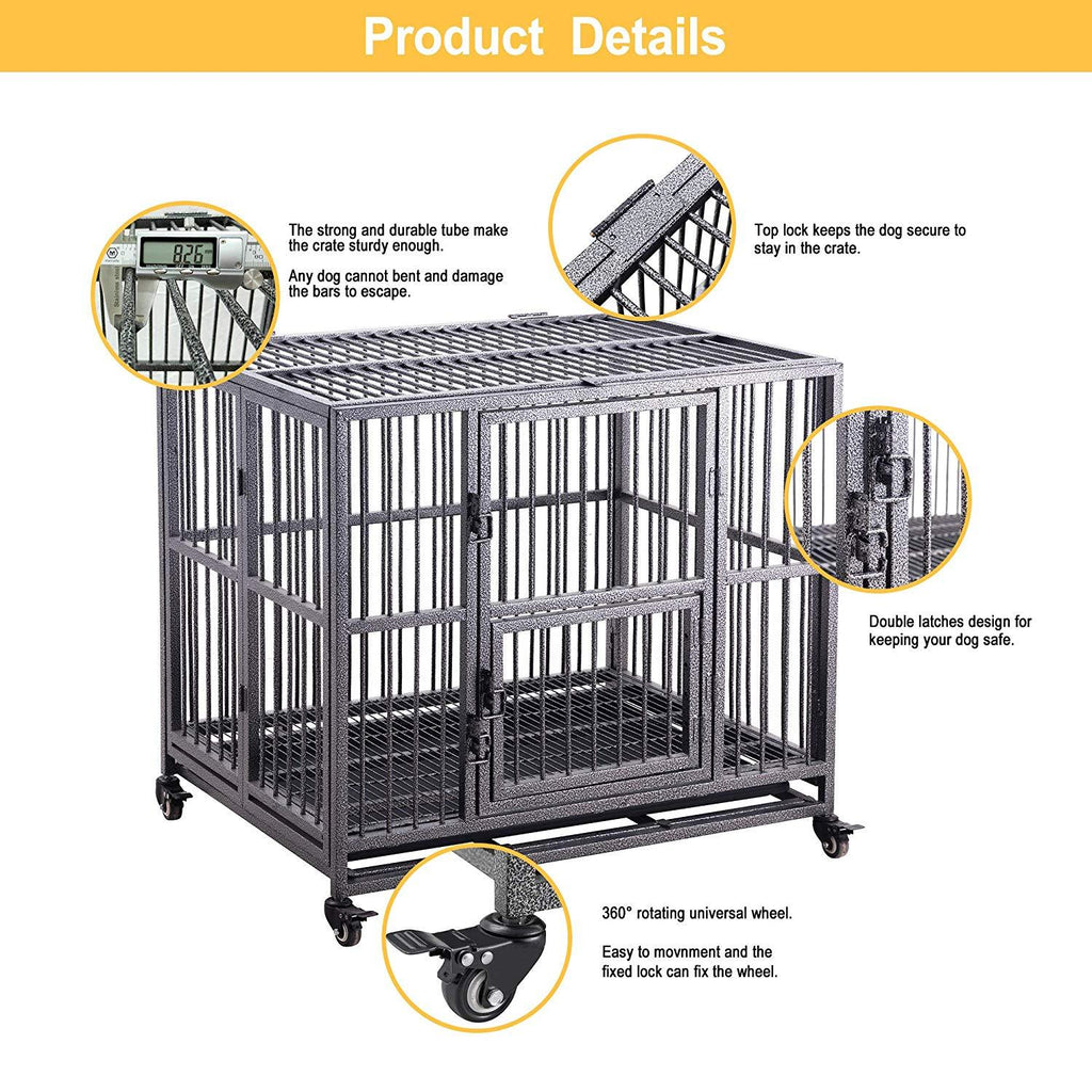 Meihua Heavy Duty Dog CaCrate for Indoor Outdoor, Easy to Assemble Pet Playpen with Four Wheels, Lockable Wheels, Removable Tray