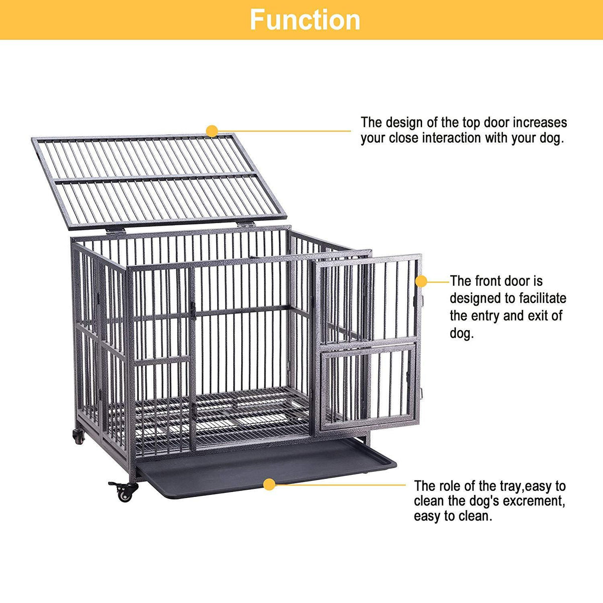 Meihua Heavy Duty Dog CaCrate for Indoor Outdoor, Easy to Assemble Pet Playpen with Four Wheels, Lockable Wheels, Removable Tray