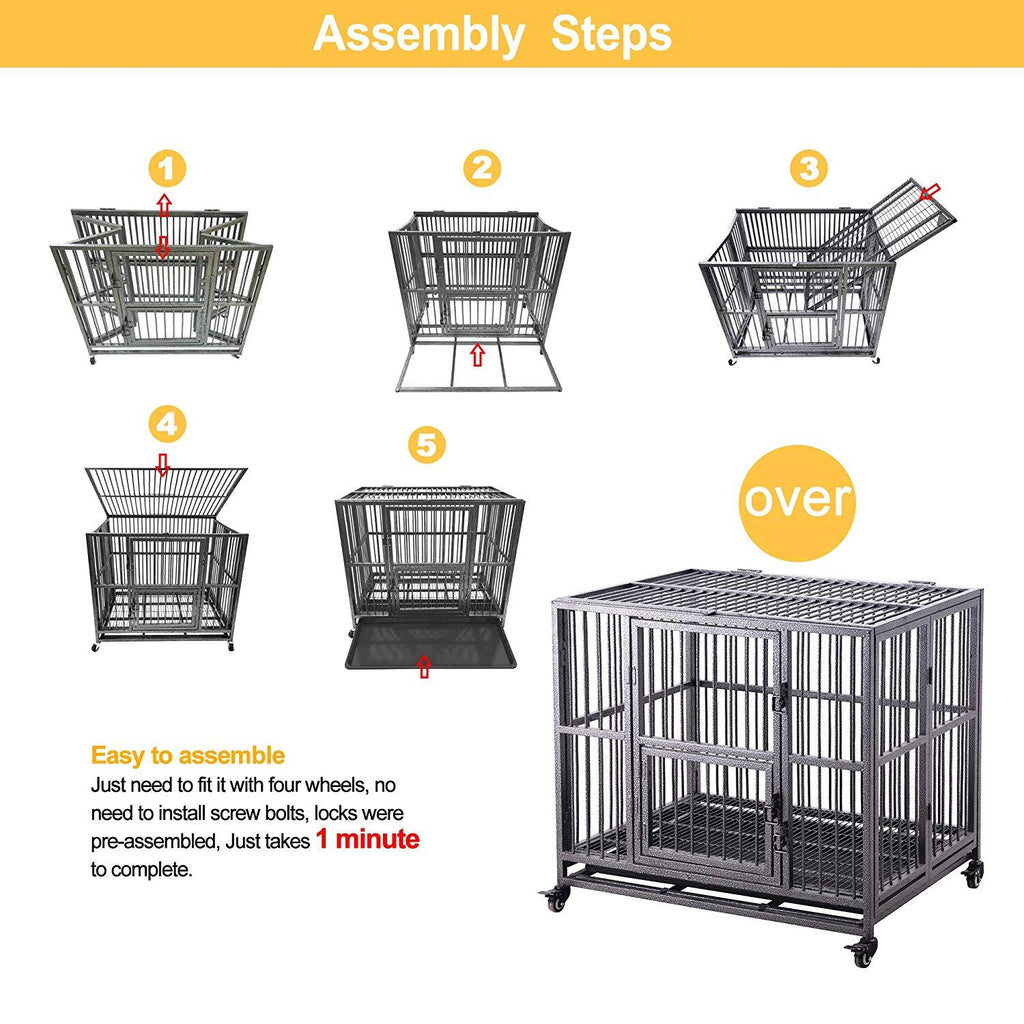 Meihua Heavy Duty Dog CaCrate for Indoor Outdoor, Easy to Assemble Pet Playpen with Four Wheels, Lockable Wheels, Removable Tray