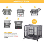 Meihua Heavy Duty Dog CaCrate for Indoor Outdoor, Easy to Assemble Pet Playpen with Four Wheels, Lockable Wheels, Removable Tray