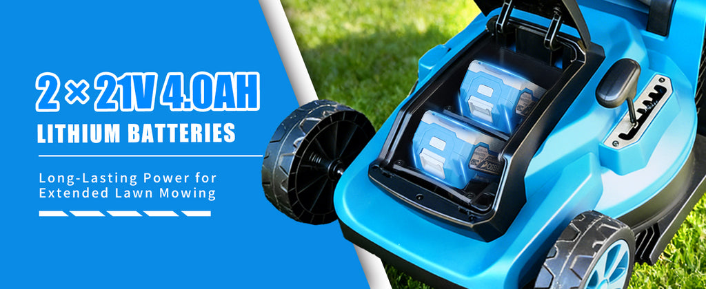 17-Inch Cordless Lawn Mower with 2 x 21V 4.0Ah Batteries &amp; Dual-Port Fast Charger, Battery Powered Push Mower, 6-Position Cutting Height Adjustment, 50L Grass Collection Bag