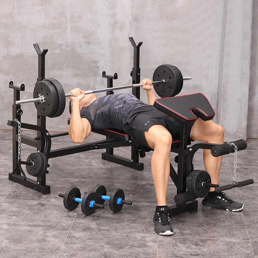ESULOMP Multifunctional Weightlifting Bench Press Bench Barbell Bed Squat Rack Barbell