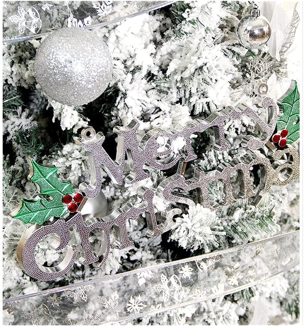 CYQLYGO Christmas Tree Home Shopping Mall Window Decoration Christmas Scene Photo Ornaments 1. 5 Cedar FlocSilver PackaLooForward to Christmas