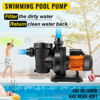 vevor 48v solar powered pool pump 500w 75gpm 49ft water pump w/ mppt controller