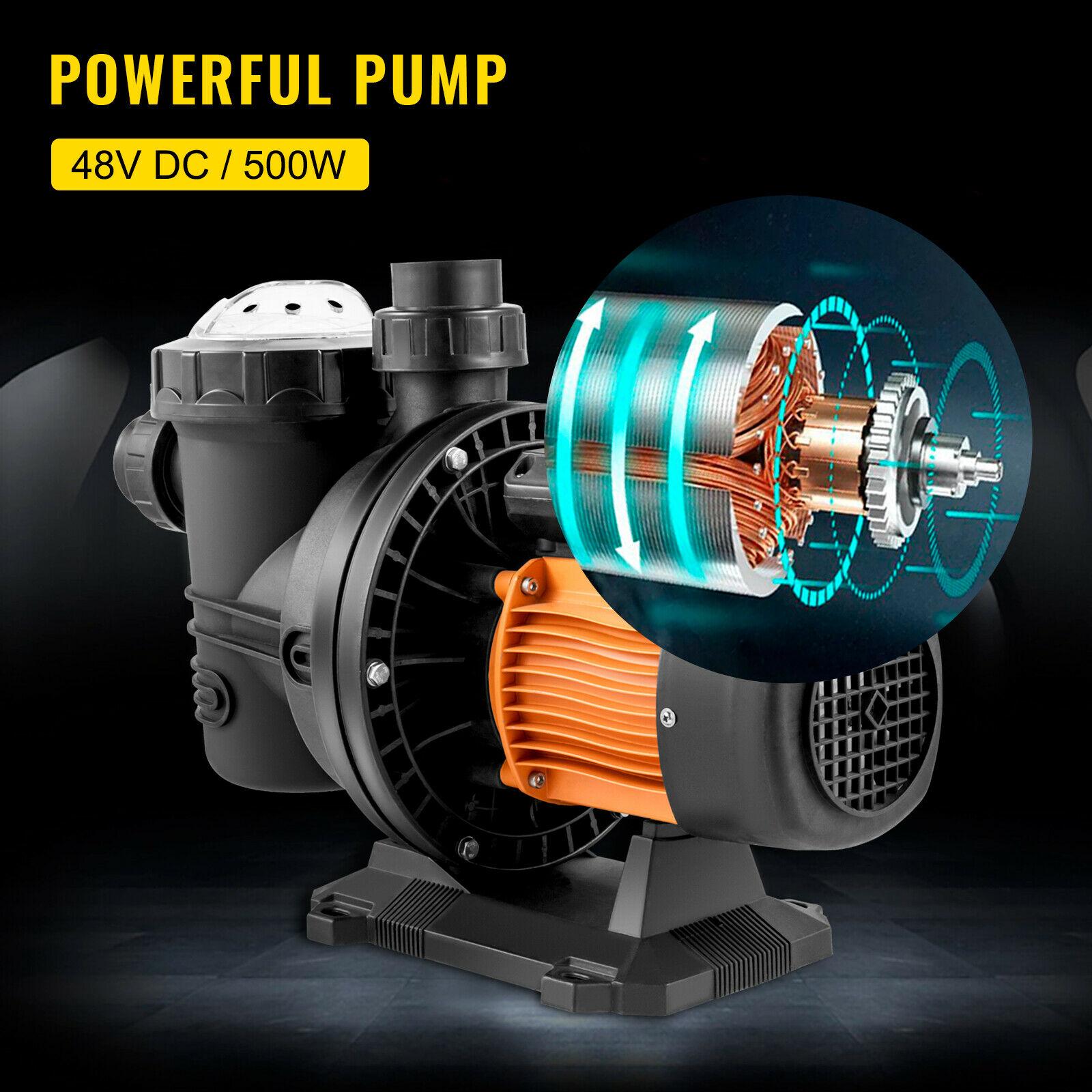 vevor 48v solar powered pool pump 500w 75gpm 49ft water pump w/ mppt controller