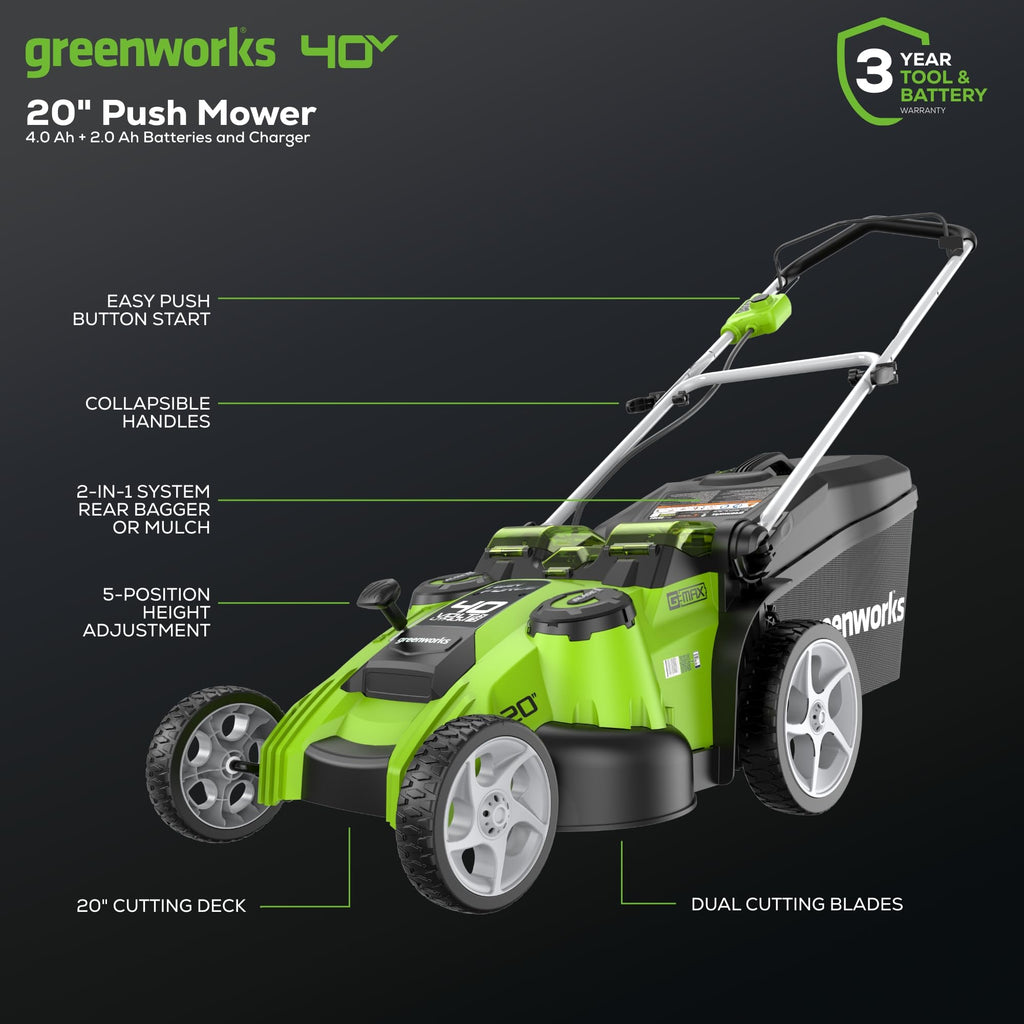 40V 20" Twin Blade Mower, 4.0Ah + 2.0Ah Battery