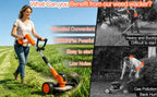 Cordles Weed Wacker, 21V Electric Weed Eater Battery Powered, No String Trimmer with Wheels &amp; Metal Blades, Lightweight Grass Trimmer/Lawn Edger/Brush Cutter, Stringless Weed Trimmer for Yard Garden