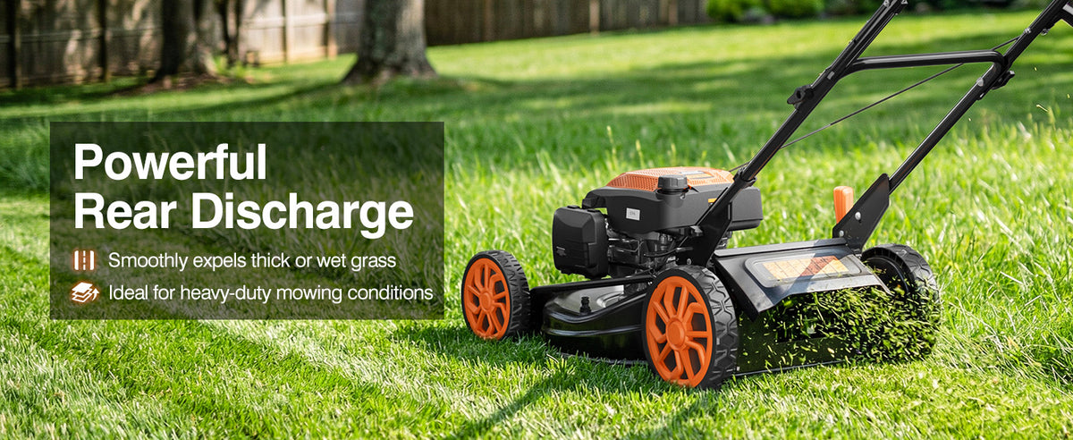 21” Self-Propelled Gas Lawn Mower, 170CC 4-in-1 Mulch/Rear Bag/Side Discharge/Rear Discharge, Foldable Gas Powered Lawn Mowers with 7-Position Cutting Height, Walk-Behind Gas Lawnmower (Yellow)