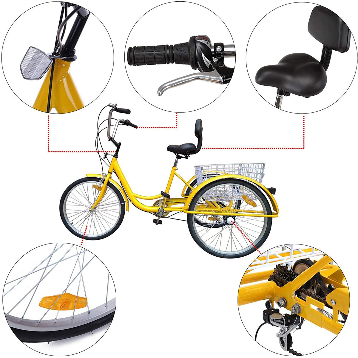 Areyourshop 3-Wheel Adult Tricycle Cruise Cargo Bike Trike with Basket