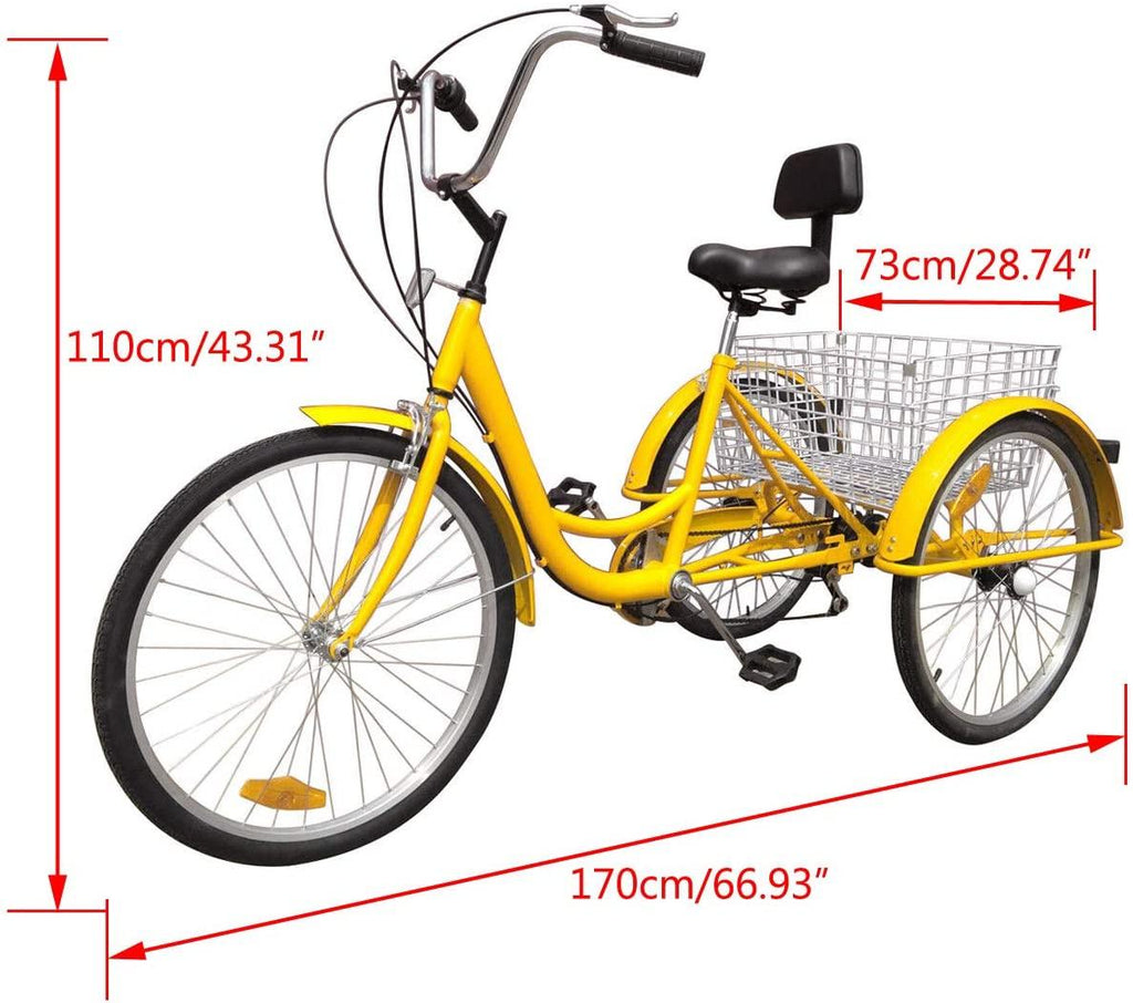 Areyourshop 3-Wheel Adult Tricycle Cruise Cargo Bike Trike with Basket