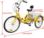 Areyourshop 3-Wheel Adult Tricycle Cruise Cargo Bike Trike with Basket