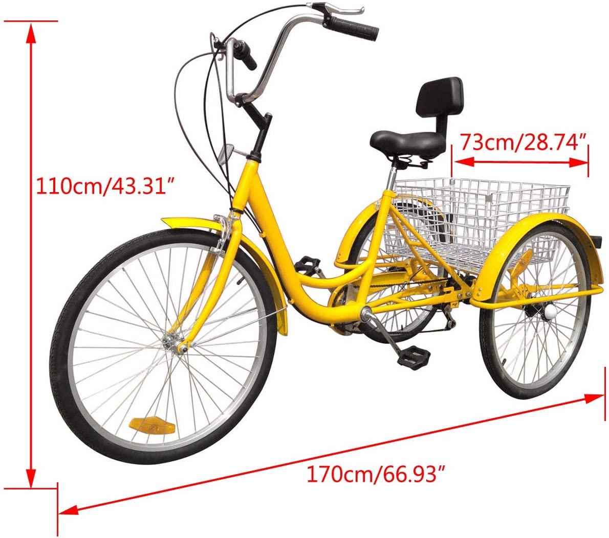 Areyourshop 3-Wheel Adult Tricycle Cruise Cargo Bike Trike with Basket