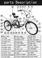 Areyourshop 3-Wheel Adult Tricycle Cruise Cargo Bike Trike with Basket
