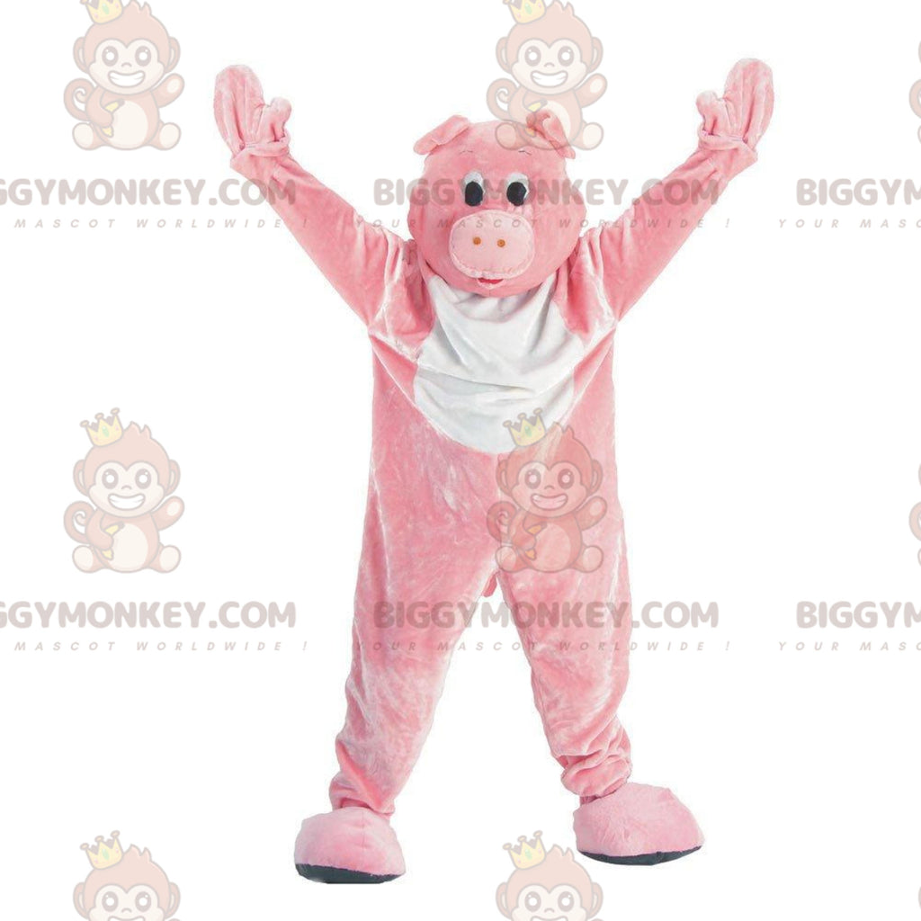 Customizable Pink and White Pig BIGGYMONKEYMascot Costume