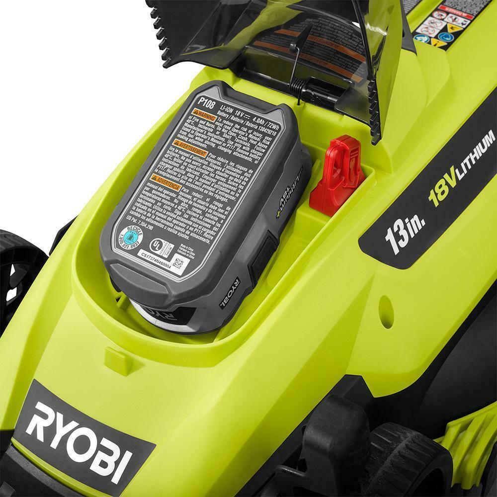 RYOBI Push Lawn Mower String Trimmer 13 in. 18-Volt Li-Ion 4.0Ah Battery/Charger