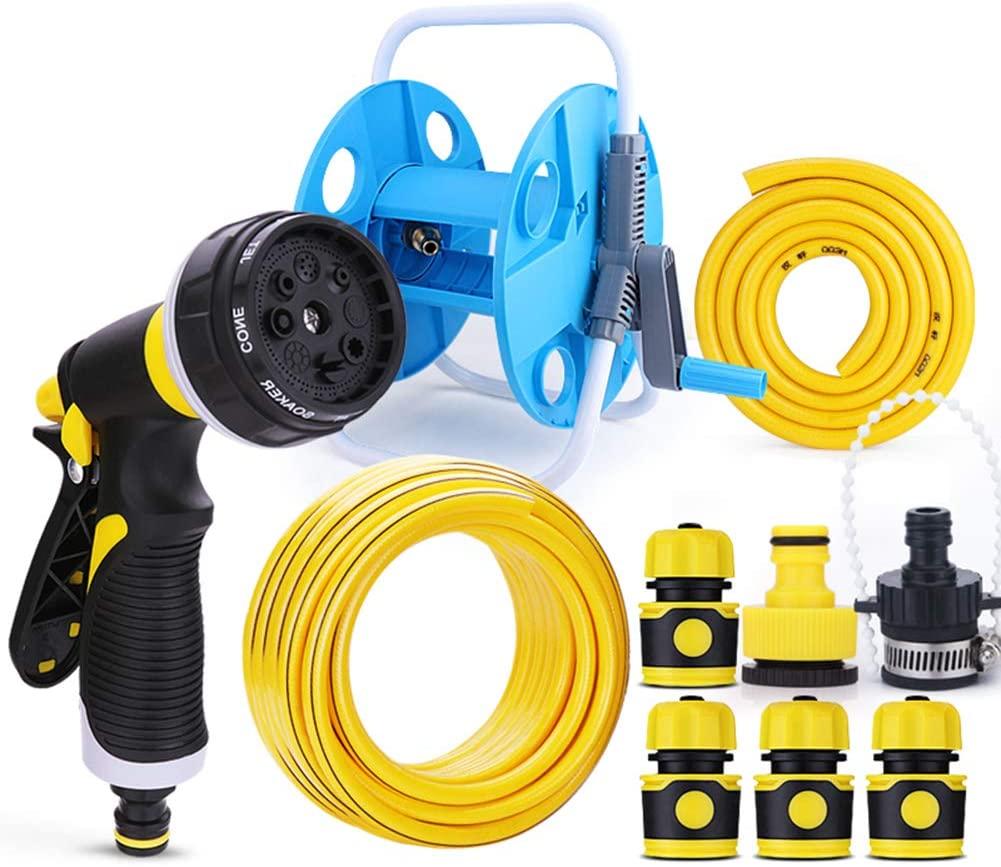 Garden Hose with Nozzle, 8 Function Nozzles and Holder Water Volume Adjustment for Lawn Care Watering Flowers and Car Wash Pets,32 ft