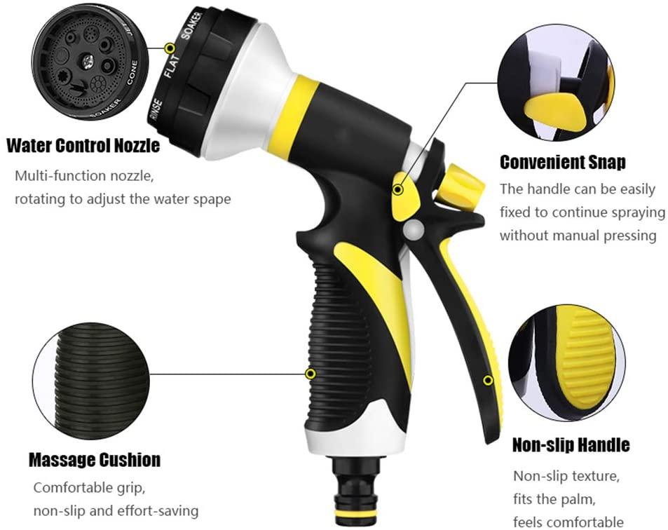 Garden Hose with Nozzle, 8 Function Nozzles and Holder Water Volume Adjustment for Lawn Care Watering Flowers and Car Wash Pets,32 ft