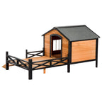 Tidyard Wooden Dog Cabin with Porch and Stair Outdoor Covered Elevated Dog House Backyard Pet Home for Dogs Puppies 67 x 39.5 x 32.75 Inches (L x W x H)