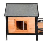 Tidyard Wooden Dog Cabin with Porch and Stair Outdoor Covered Elevated Dog House Backyard Pet Home for Dogs Puppies 67 x 39.5 x 32.75 Inches (L x W x H)