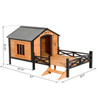 Tidyard Wooden Dog Cabin with Porch and Stair Outdoor Covered Elevated Dog House Backyard Pet Home for Dogs Puppies 67 x 39.5 x 32.75 Inches (L x W x H)