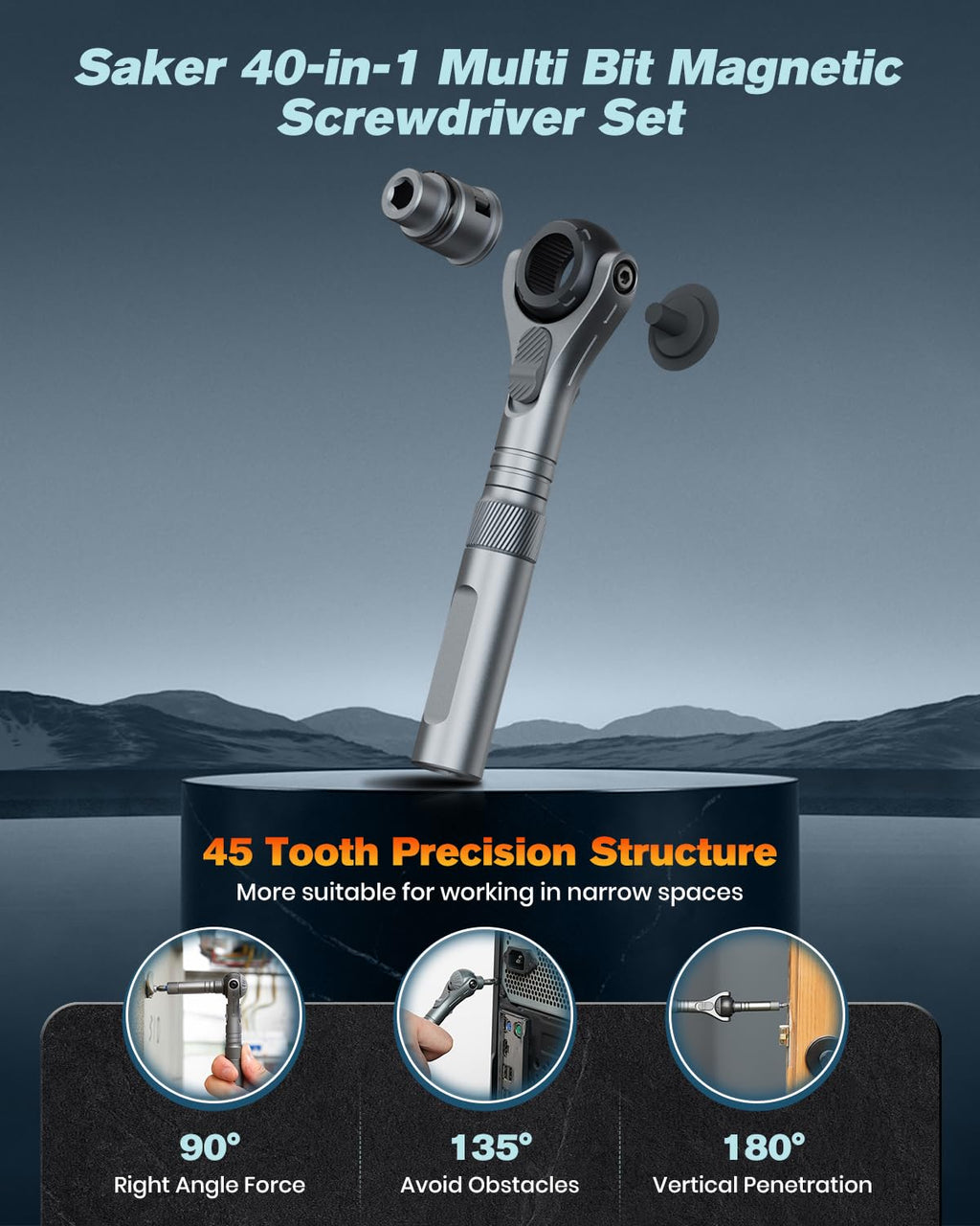 Upgraded Magnetic Screwdriver Set: 40-in-1 Ratchet Screwdriver Tool Kit with 180° Ball-Joint Handle - Portable S2 Bits Precision Repair Tool Set for Computer Phone Watch CamBike