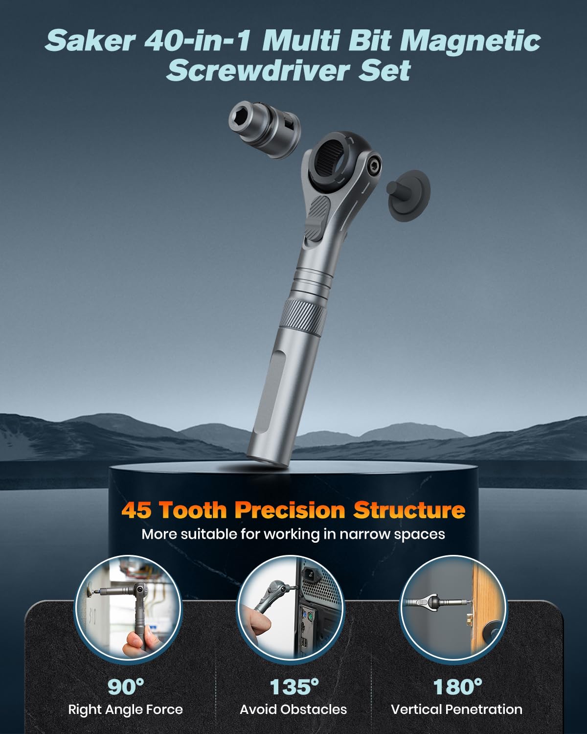 Upgraded Magnetic Screwdriver Set: 40-in-1 Ratchet Screwdriver Tool Kit with 180° Ball-Joint Handle - Portable S2 Bits Precision Repair Tool Set for Computer Phone Watch CamBike
