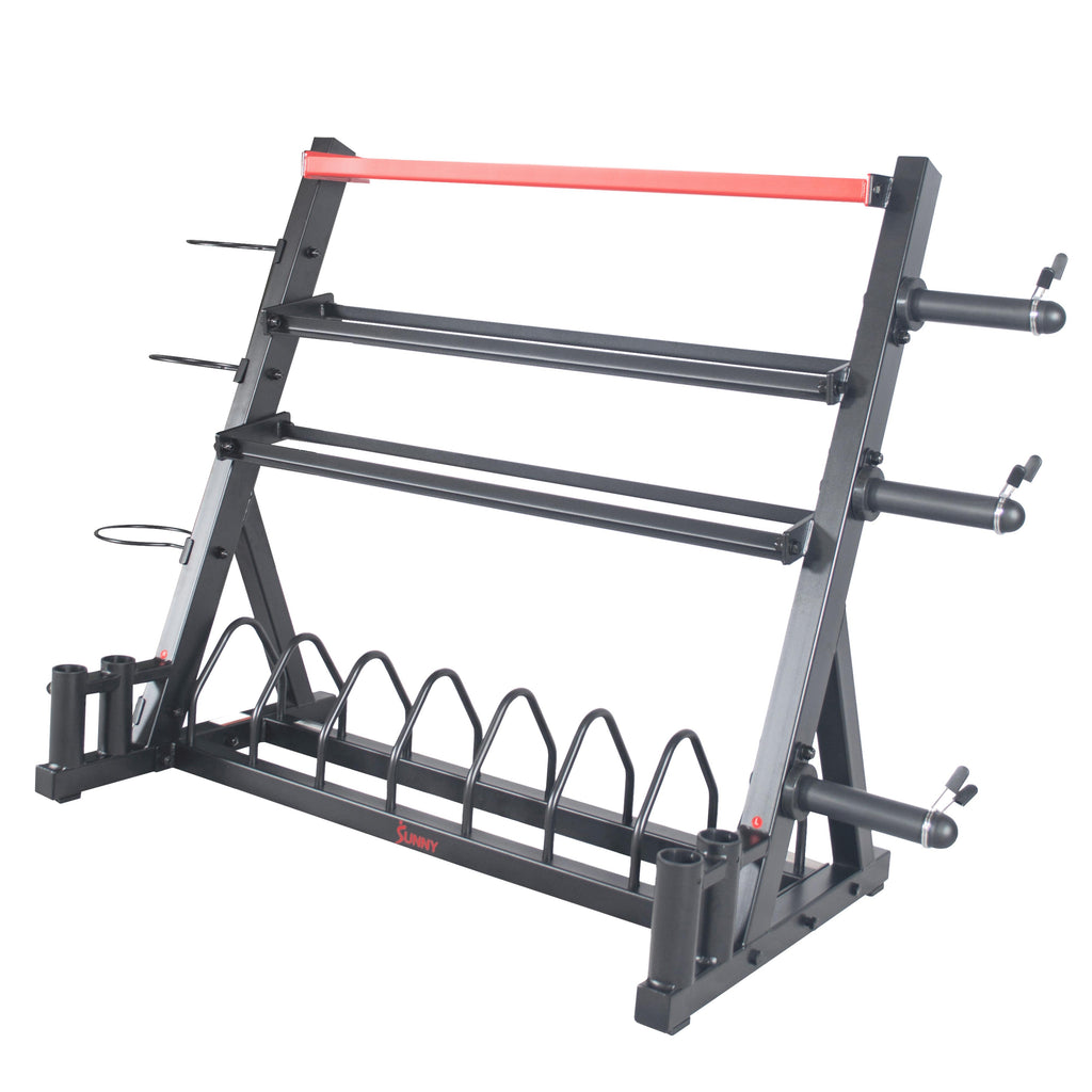 Sunny Health &amp; Fitness All-In-One Weight Plate Holder StoraRack Stand for Dumbbells, Plates, Weight Organizer, SF-XF920025