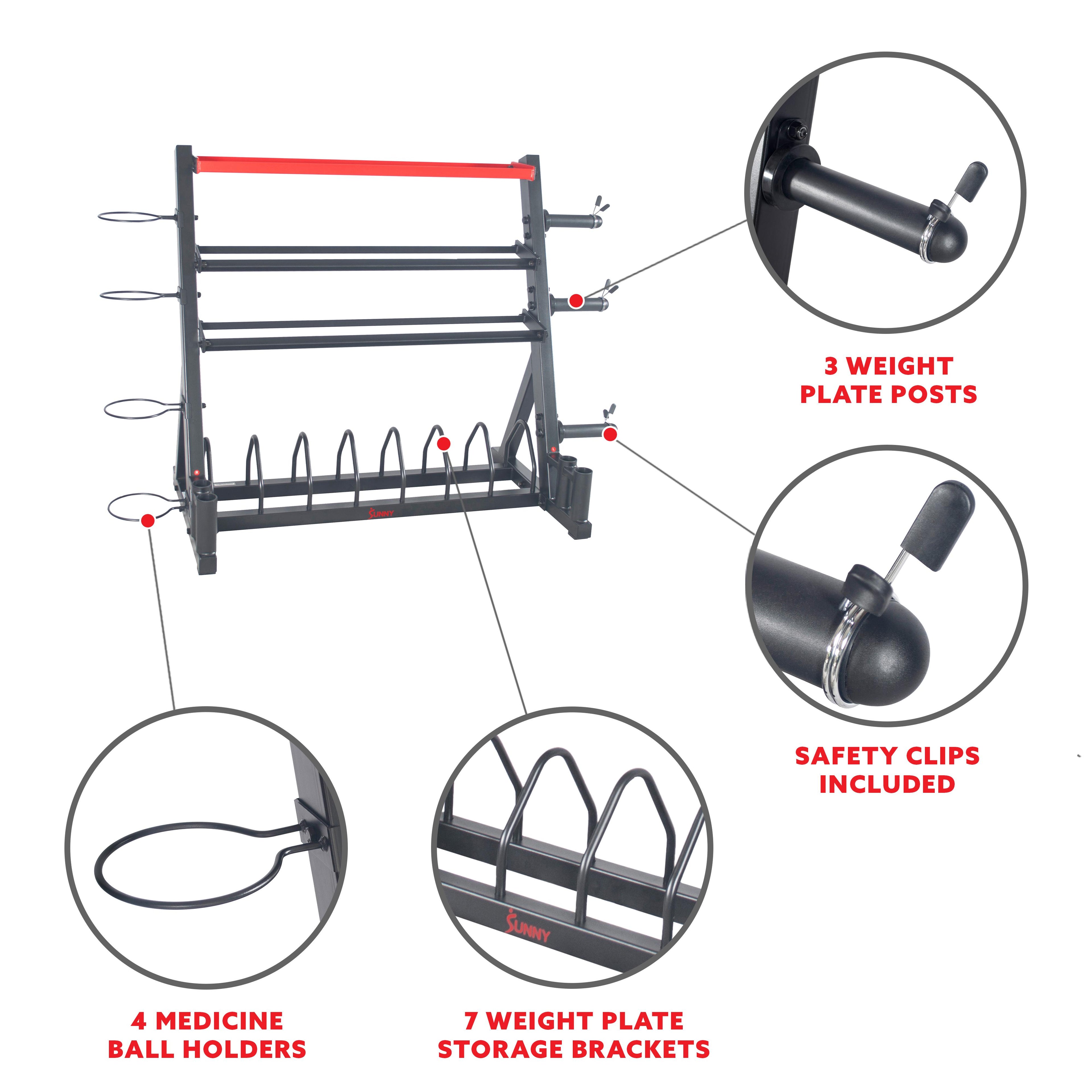 Sunny Health &amp; Fitness All-In-One Weight Plate Holder StoraRack Stand for Dumbbells, Plates, Weight Organizer, SF-XF920025