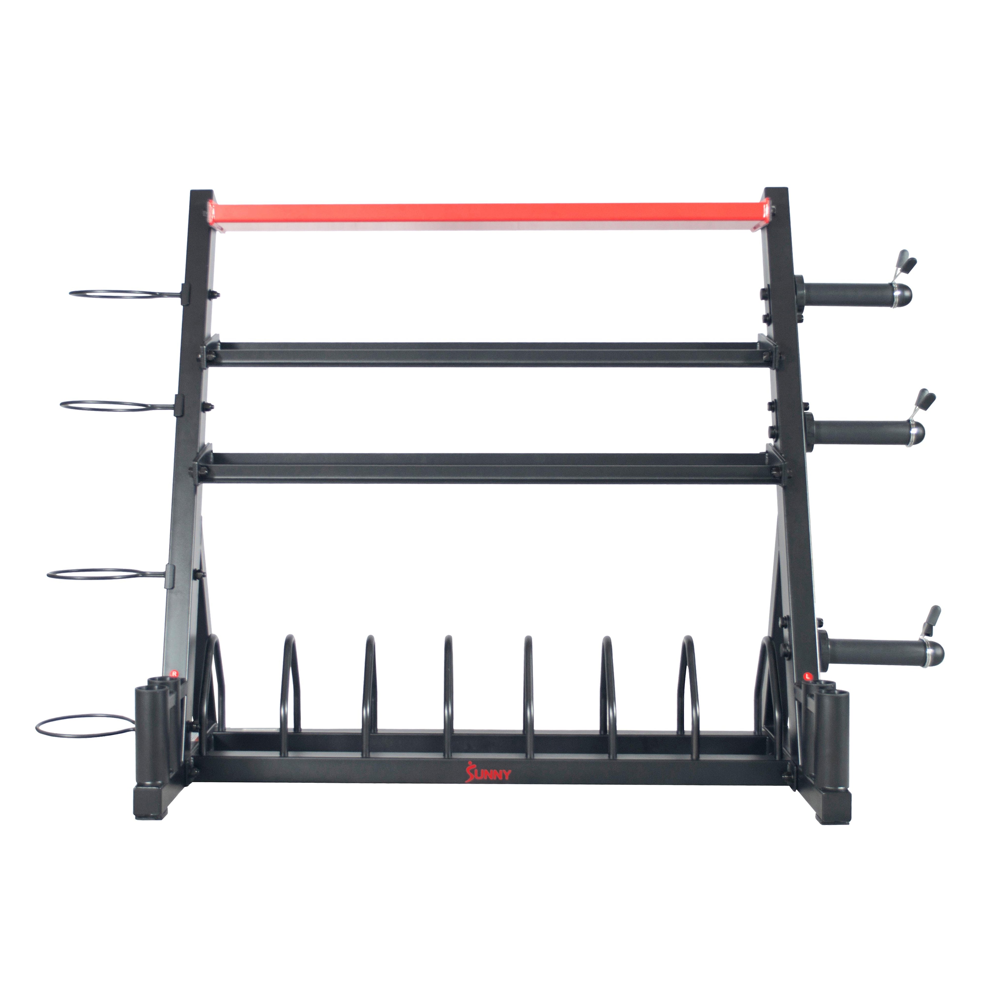 Sunny Health &amp; Fitness All-In-One Weight Plate Holder StoraRack Stand for Dumbbells, Plates, Weight Organizer, SF-XF920025