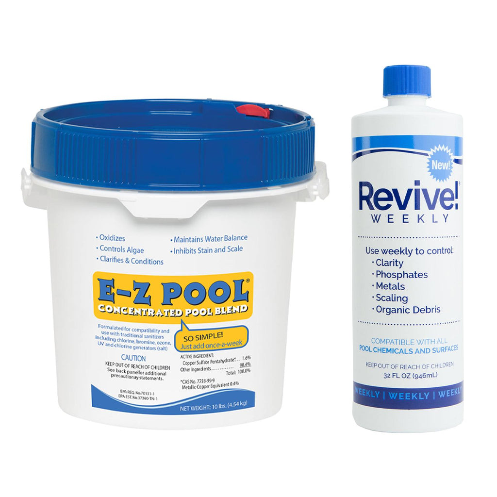 API E-Z Pool EZP10 Weekly All in 1 Concentrated Pool Care Solution Blend, 10 Pound Bucket and API Revive! Clarifier &amp; Water Cleaning