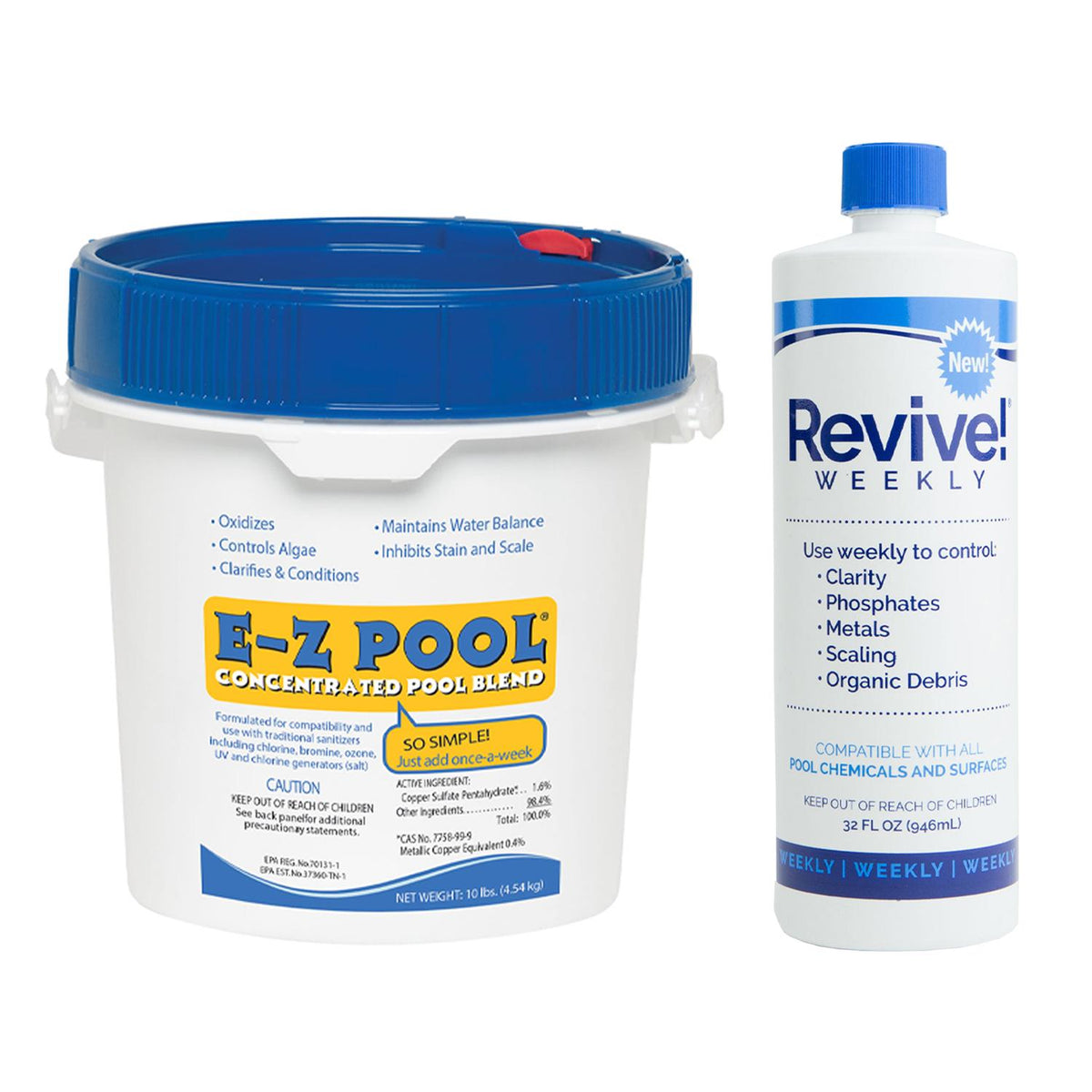 API E-Z Pool EZP10 Weekly All in 1 Concentrated Pool Care Solution Blend, 10 Pound Bucket and API Revive! Clarifier &amp; Water Cleaning