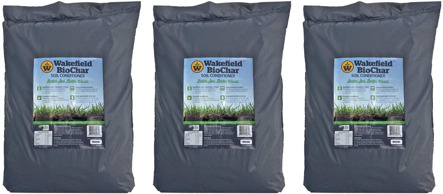 wakefield wfbcsc-bag-40 1 cu ft bag premium biochar organic garden soil conditioner (3 pack)
