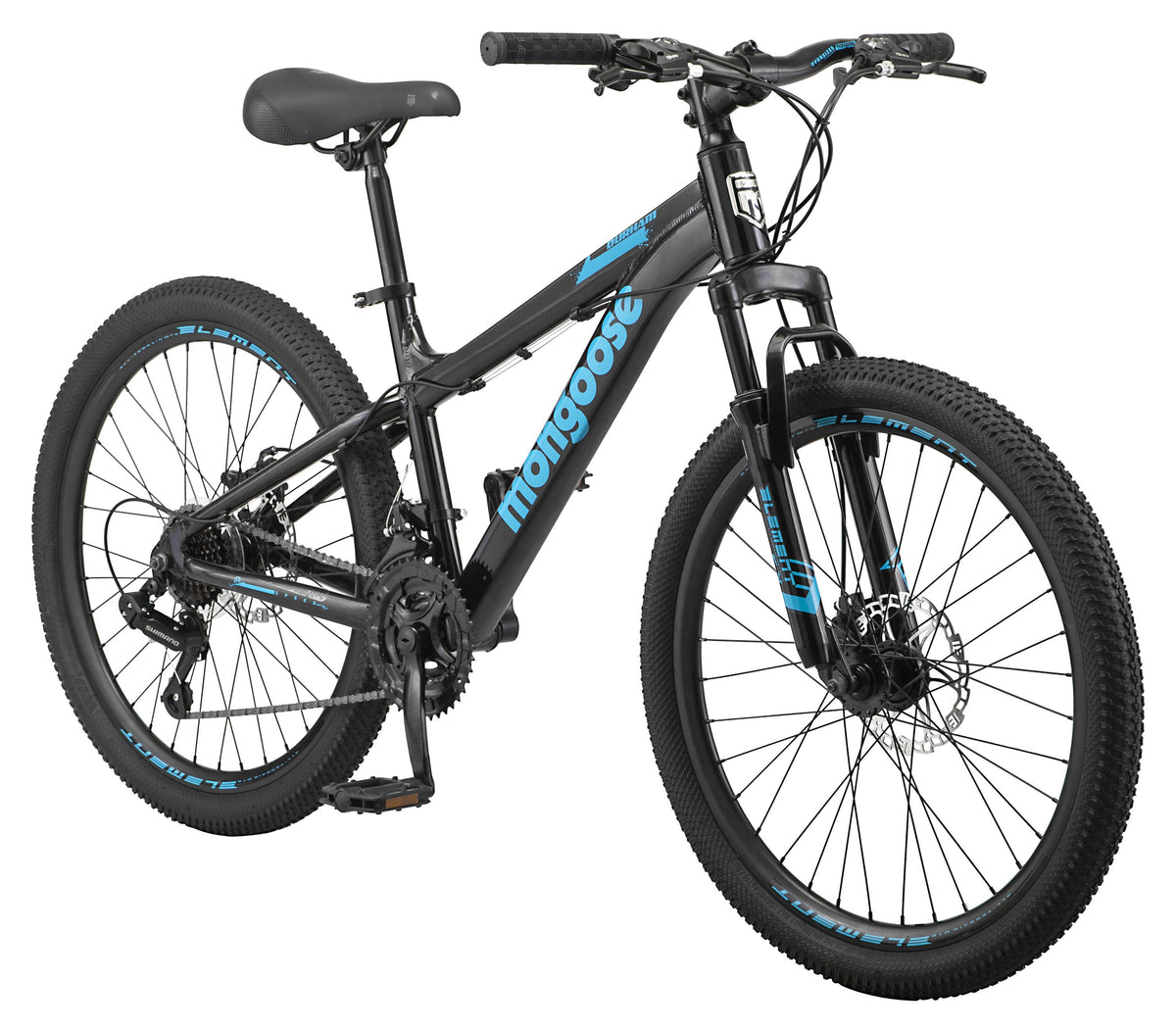 Mongoose Durham Mountain Bike, 21 Speeds, 24-Inch Wheels, Black