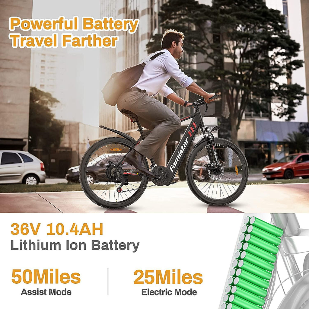 26" Electric Bike, 350W Electric Commuter Bicycle with LCD Display 36V/10.4Ah Lithium-Ion Battery, 21- Speed 5 Levels Electric/Pedal Assist Modes 2 Disc Brakes, City Commuting Bike for Adults