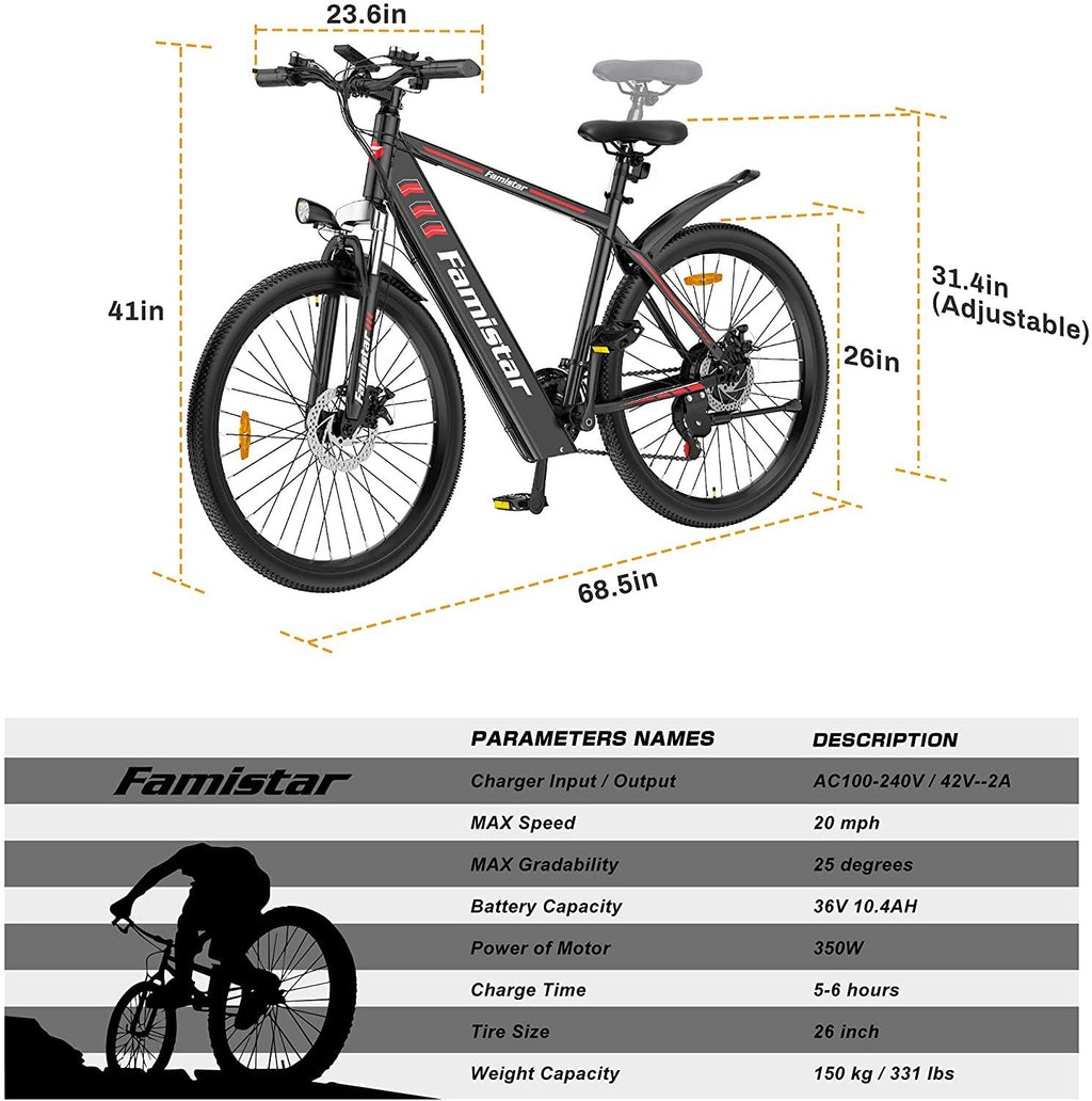 26" Electric Bike, 350W Electric Commuter Bicycle with LCD Display 36V/10.4Ah Lithium-Ion Battery, 21- Speed 5 Levels Electric/Pedal Assist Modes 2 Disc Brakes, City Commuting Bike for Adults