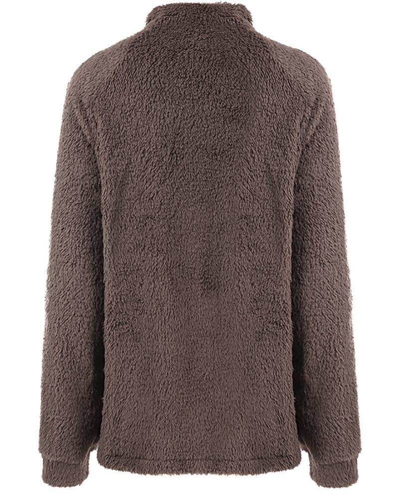 long sleeve zipper design high neck fluffy sweatshirt