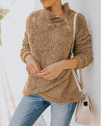 long sleeve zipper design high neck fluffy sweatshirt