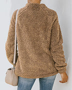 long sleeve zipper design high neck fluffy sweatshirt