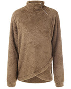 long sleeve zipper design high neck fluffy sweatshirt
