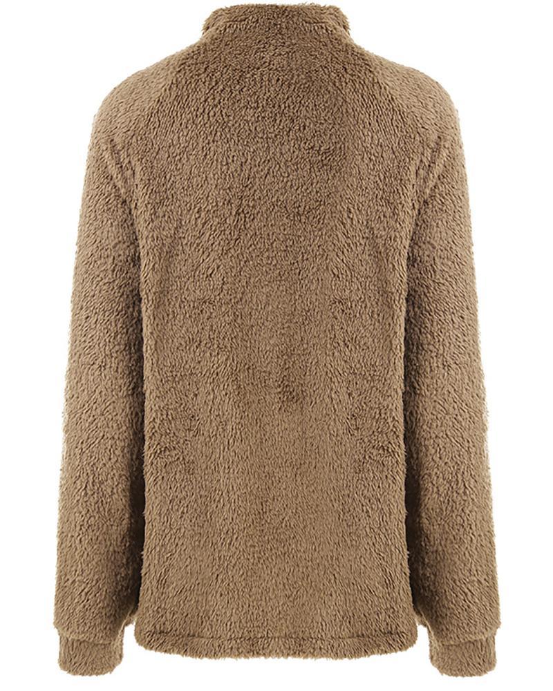 long sleeve zipper design high neck fluffy sweatshirt