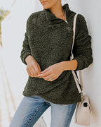 long sleeve zipper design high neck fluffy sweatshirt