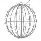 20" Fold Flat Pink Led Jumbo Hanging Sphere with White Powder Coated Frame. UL 24 Volt 3mm LED Lights with 10 Watt Waterproof Outdoor Transformer, AWG22 Transparent Cable and 6' Lead Wire Male Plug.