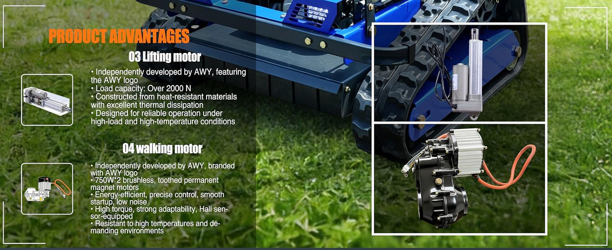 Remote Control Lawn Mower,Oil-Electric Hybrid Crawler Track Mower,3-15CM Cutting Height Professional Landscape and Estate Mower for Slope(45°) LarTurf Grass Cutting